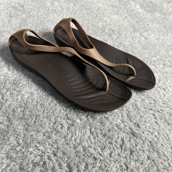 Crocs Women's Sexi Flips Thong Slingback Slip On Sandals 9 Brown Serena - Picture 1 of 10